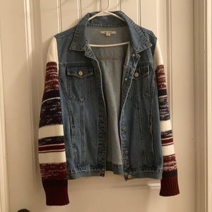 Knit Sleeve Denim Jacket